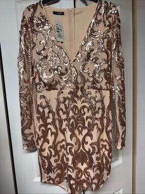 Quiz Rose Gold Sequin V-Neck Mini Dress